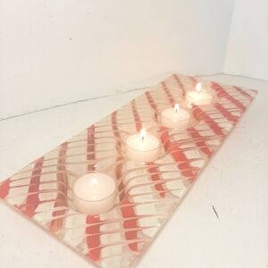 Fused glass Tealight Tangerine and White Candle Holder